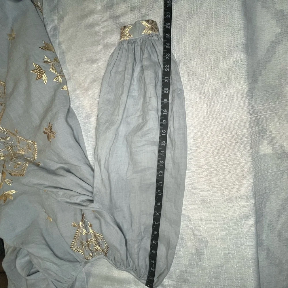 Greek Archaic Kori Oversized Light Grey Metallic Gold Embroidered Dress Medium - Picture 10 of 12